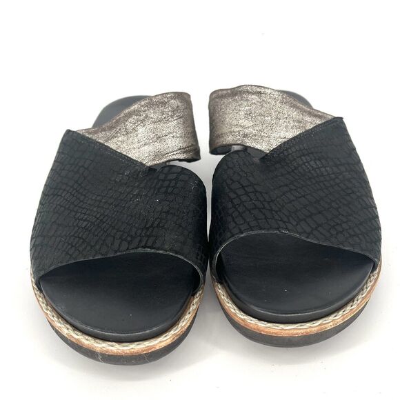 Trask Codi Crossover Sandal Black And Silver With Embossed Leather Womens Size 9 - Picture 2 of 11